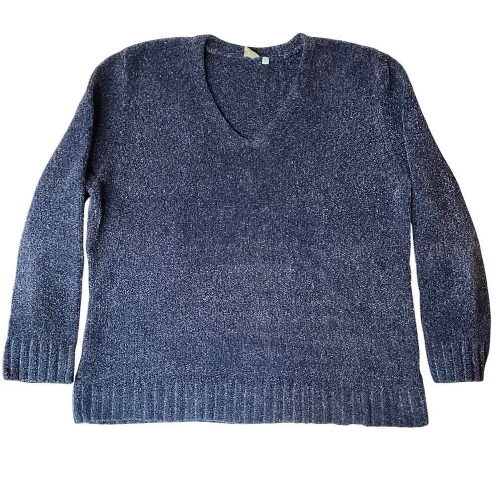 SHU SHU Women’s Long Sleeve V-neck Soft Knit Blouse size M, Blue